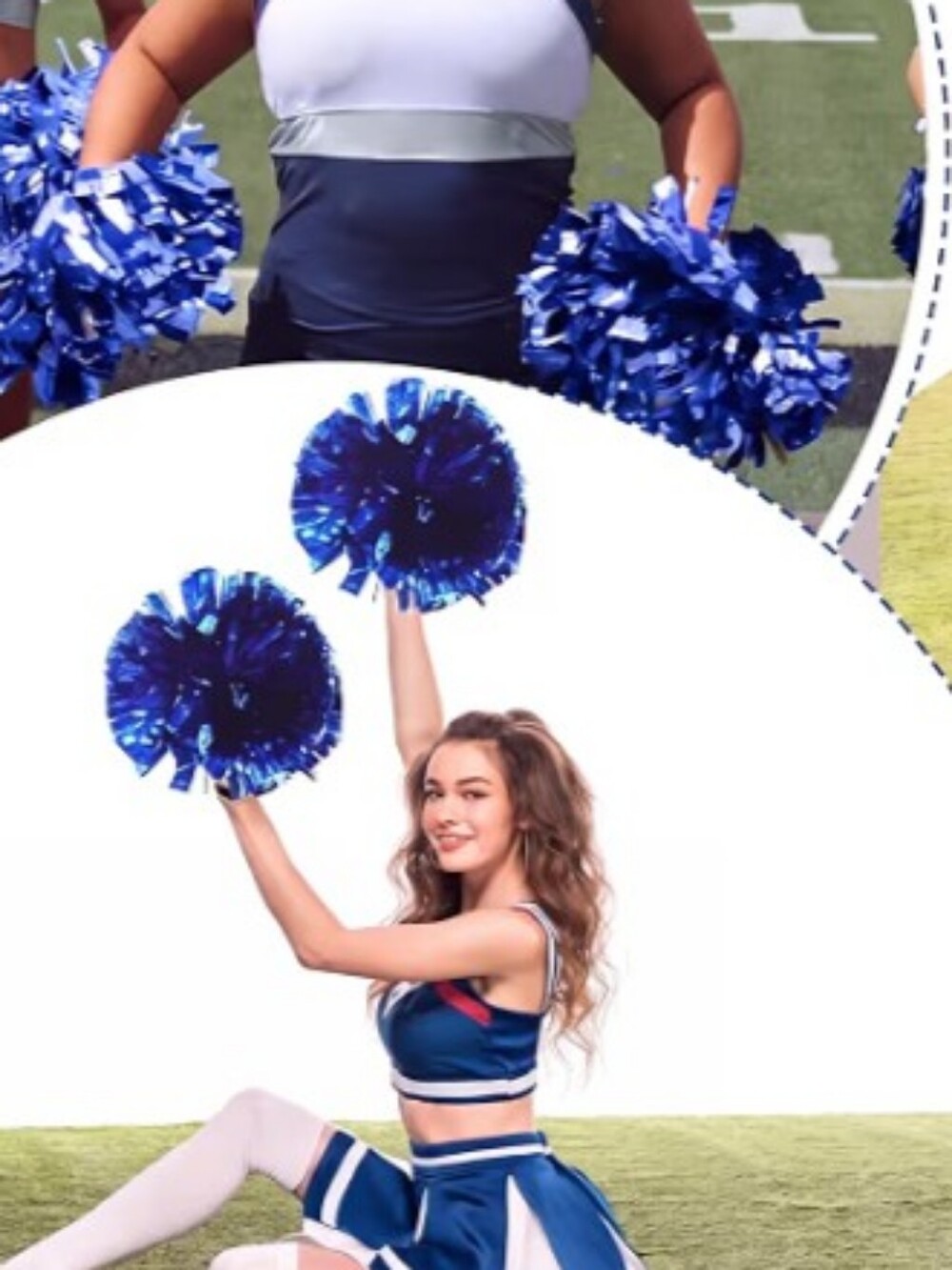 2pc-Cheerleading Metallic Pom Poms with Baton Handles - (Blue 💙)